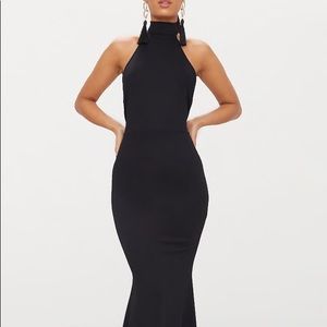 Black Cross Back High Neck Maxi Dress